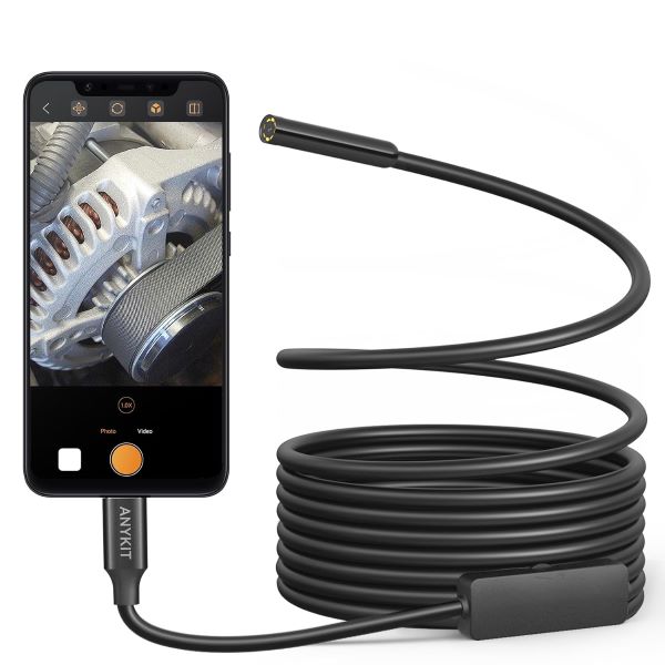 Anykit Type-C Endoscope Camera with 8 Adjustable LED Lights, Borescope with Semi-Rigid Snake Camera, IP67 Waterproof Plumbing Inspection Camera for Phone & Tablet (9.8ft)