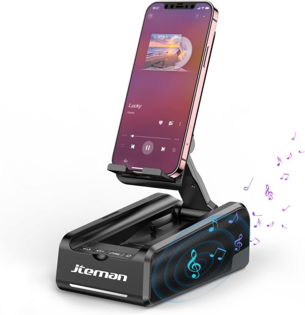 JTEMAN Phone Stand Wireless Bluetooth Speaker,Desktop Kitchen Gadgets Phone Stand,Portable Phone Stand with Speaker