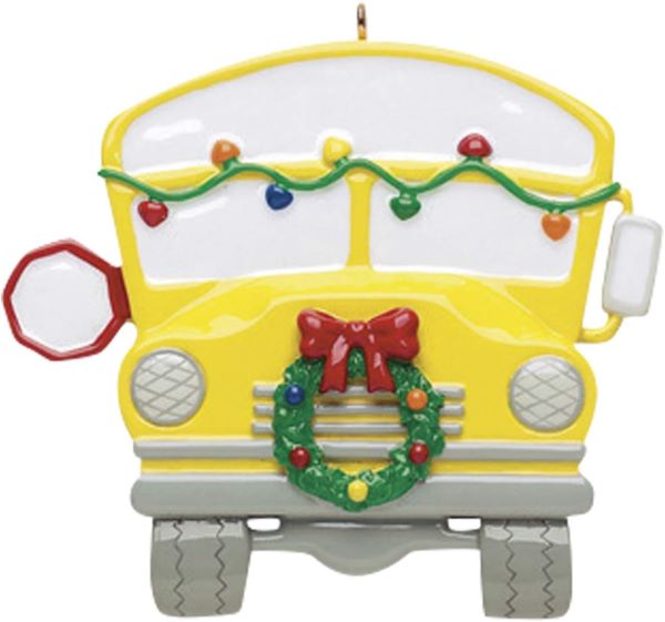 Personalized School Ornaments 2024 - Yellow School Bus Decorations with Christmas Wreath Christmas Decorations