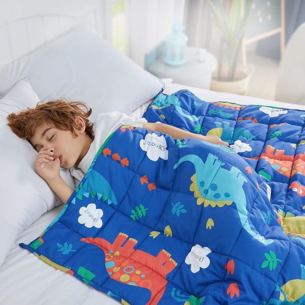 HOSUKKO Weighted Blanket for Kids - 5 lbs Blue Dinosaur Design