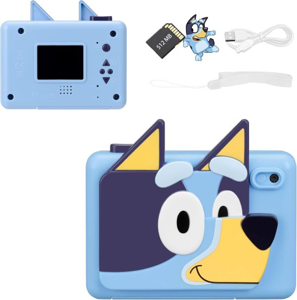 ekids BU-533 Bluey Kids Camera with SD Card, Digital Camera for Kids with Video Camera, Built-in Digital Stickers for Fans of Bluey Toys